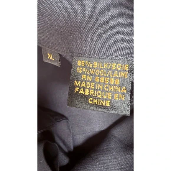 Donna Karan Signature Mens XL Silk Wool Hidden Button ShirtBlack High End